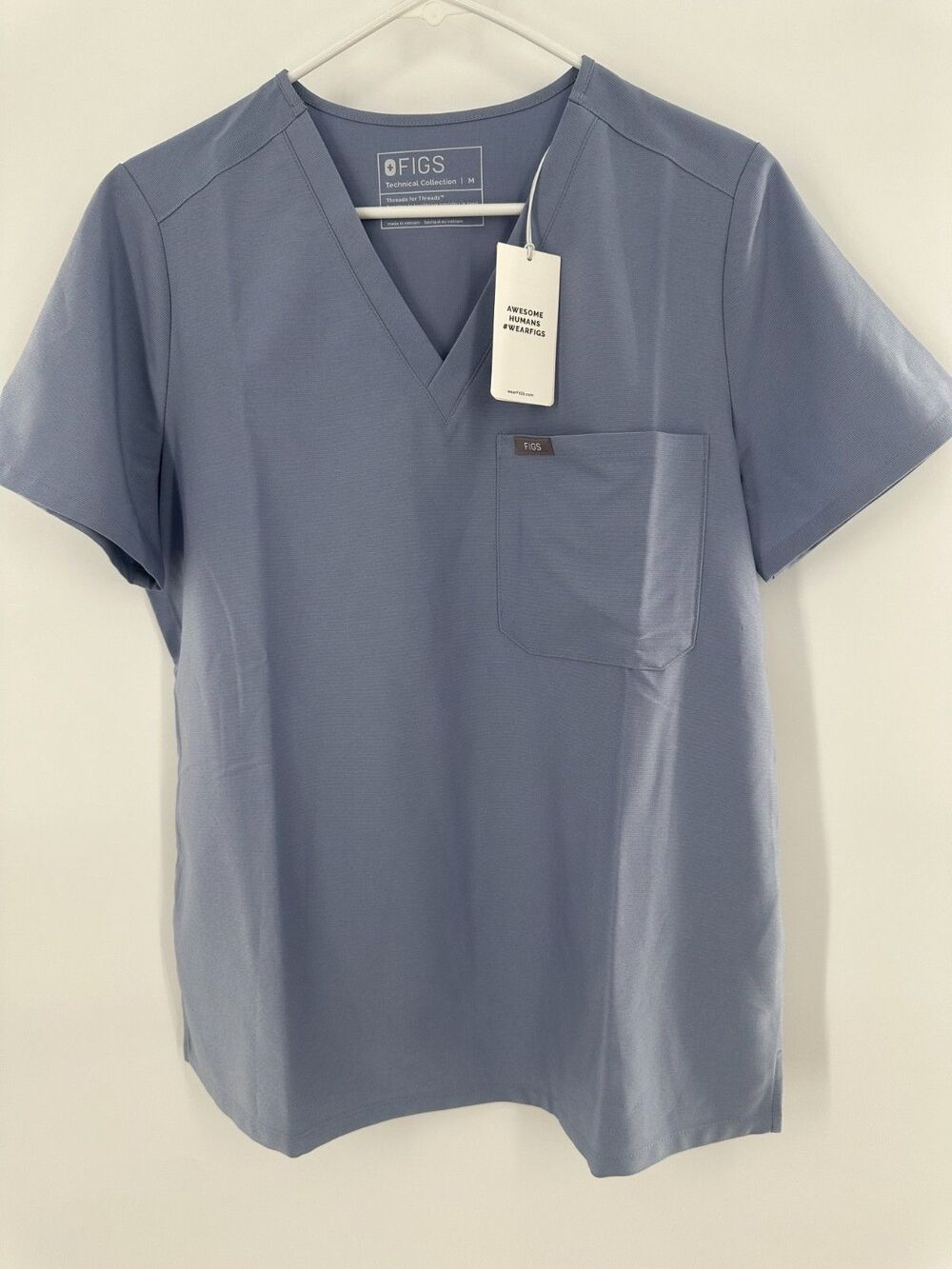 FIGS Catarina One Pocket Scrub Top Size M Blue Grey V-Neck Medical Nurse NWT